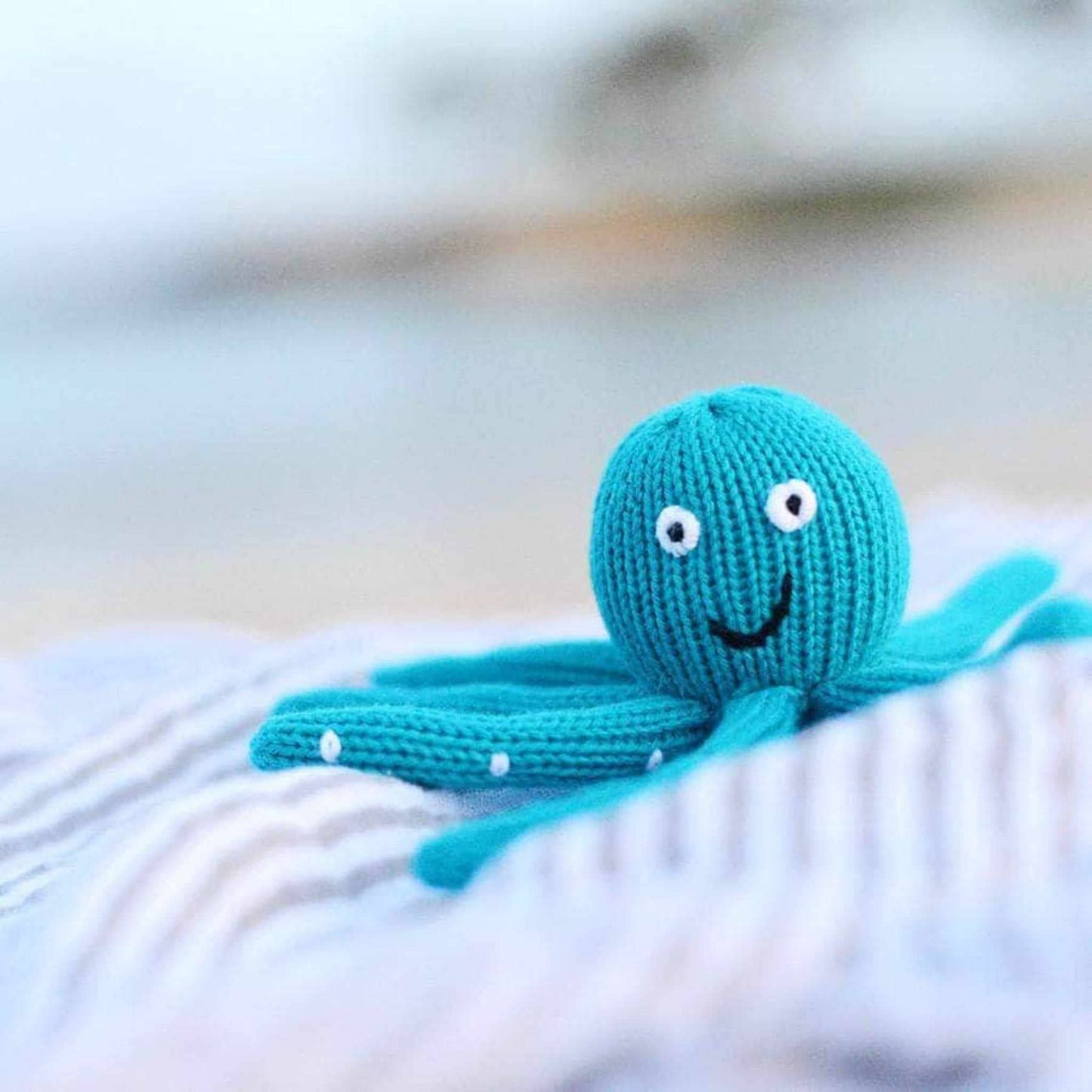 Organic Turquoise Octopus Baby Rattle Toy