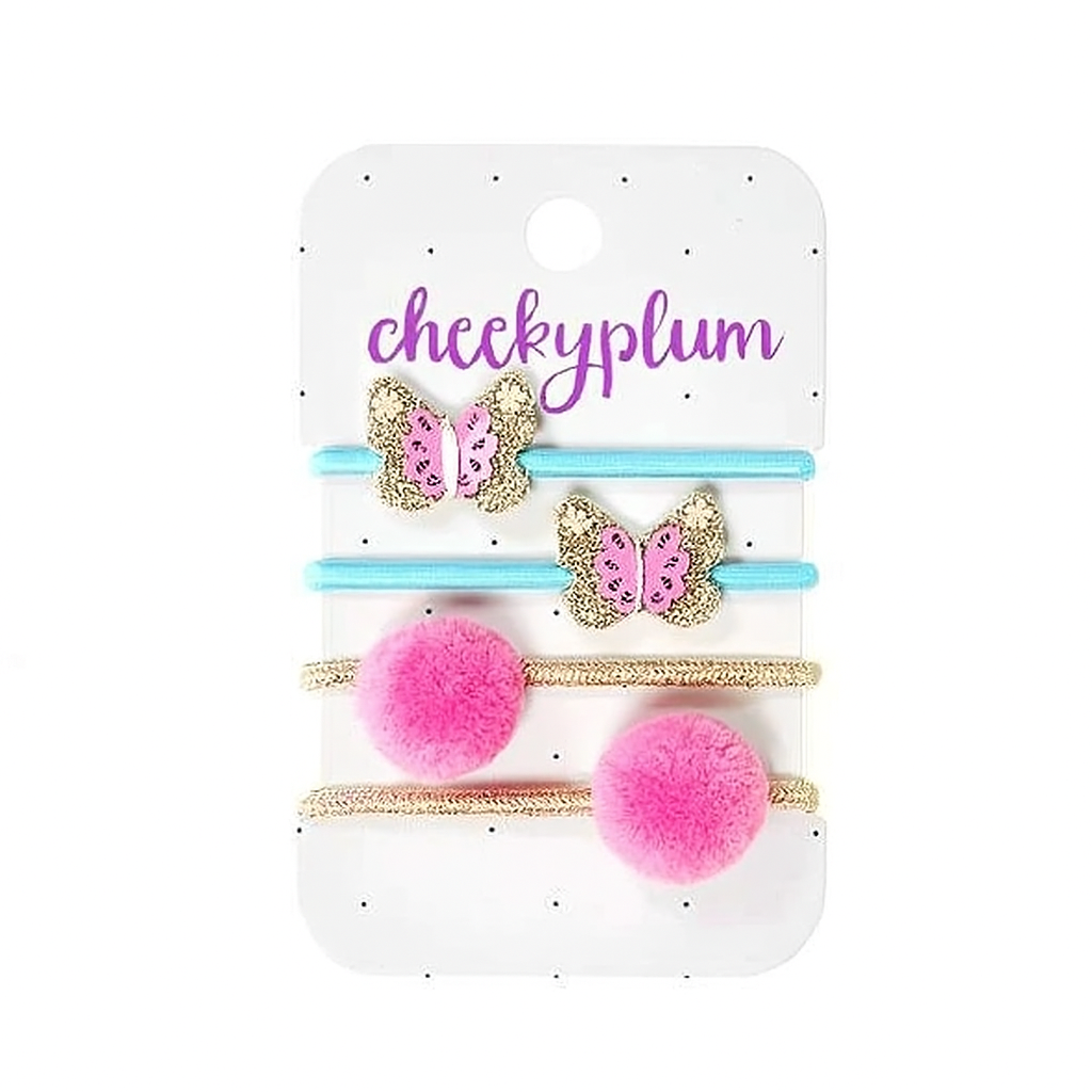 Butterfly Pom Pom Ponytail Holders