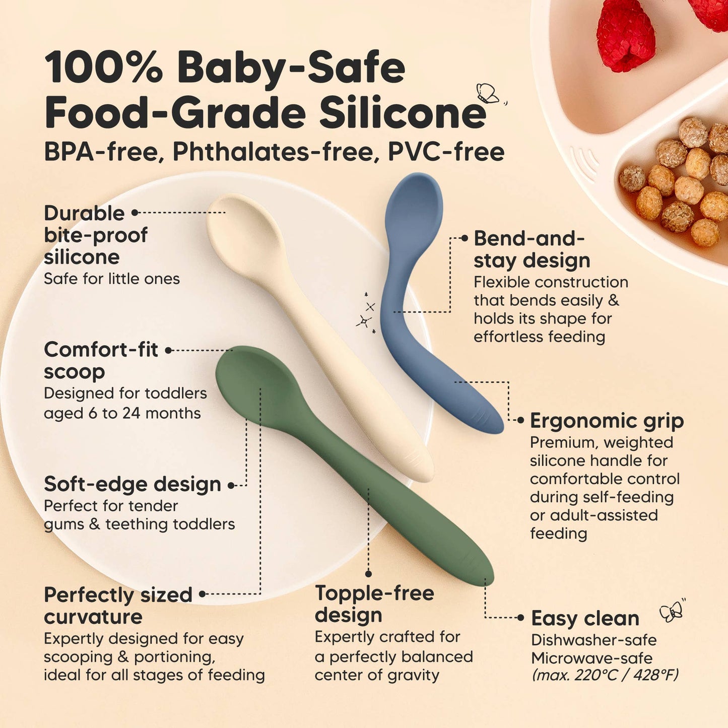 3-Pack Prep Silicone Baby Spoons
