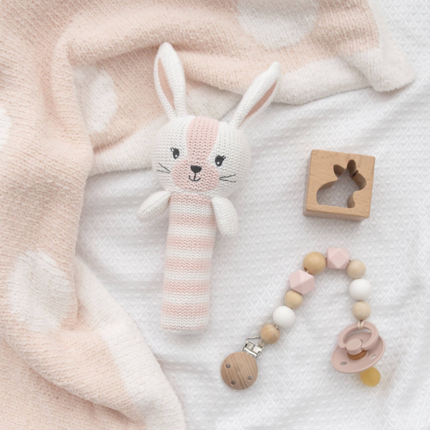 Huggable Cotton Knit Baby Rattle - Lucy Bunny