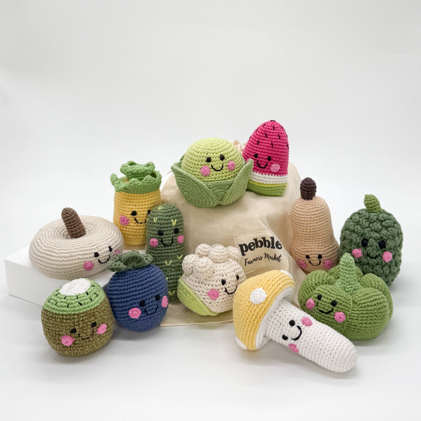 Farmer’s Market Sack – Veggie & Fruit Baby Rattles (12-Pc)