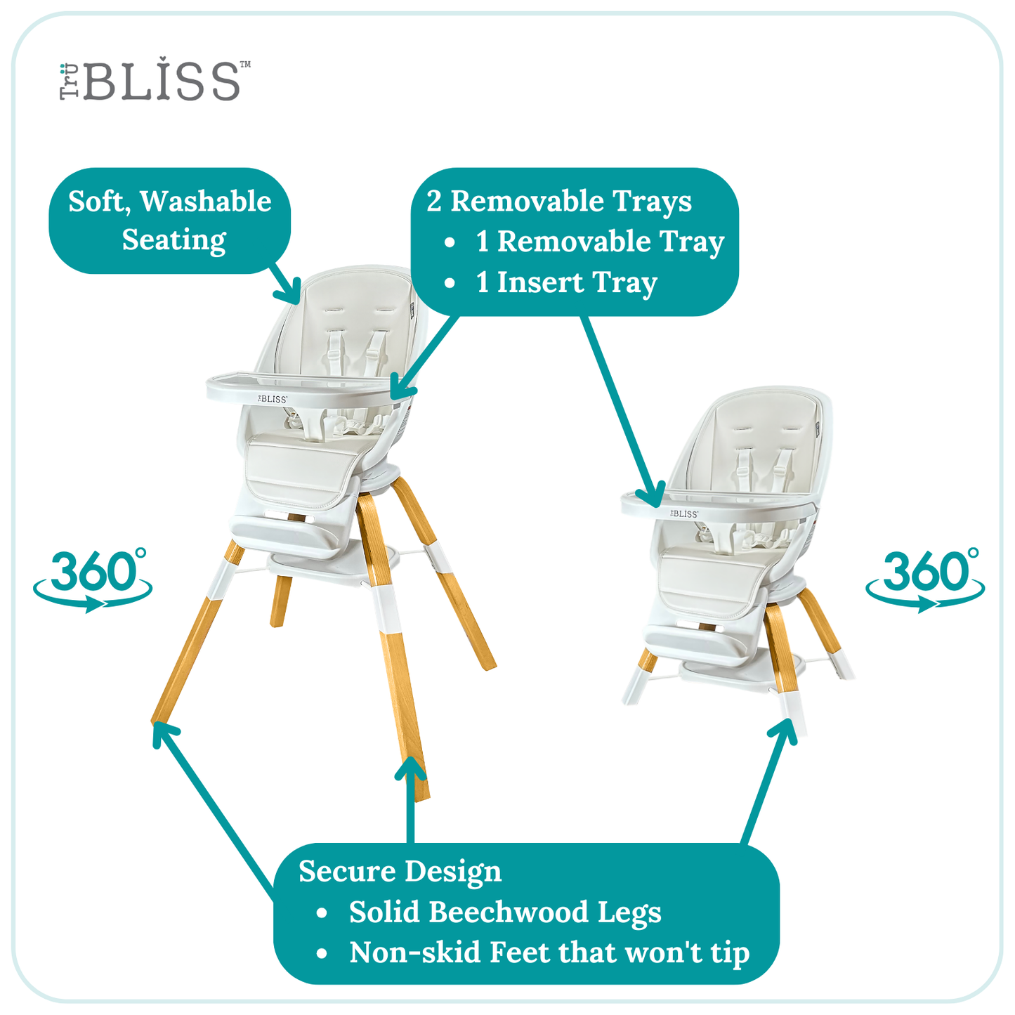 TruBliss Baby 2-in-1 Turn-A-Tot High Chair with 360 degree Swivel