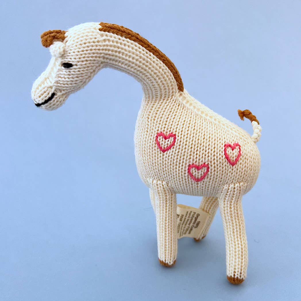 Organic Pink Heart Giraffe Baby Rattle