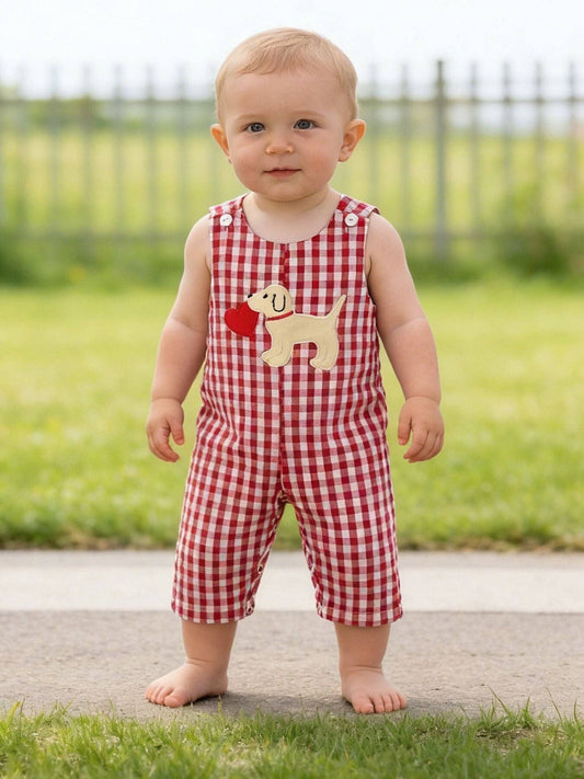 Romper with Applique Heart Dog