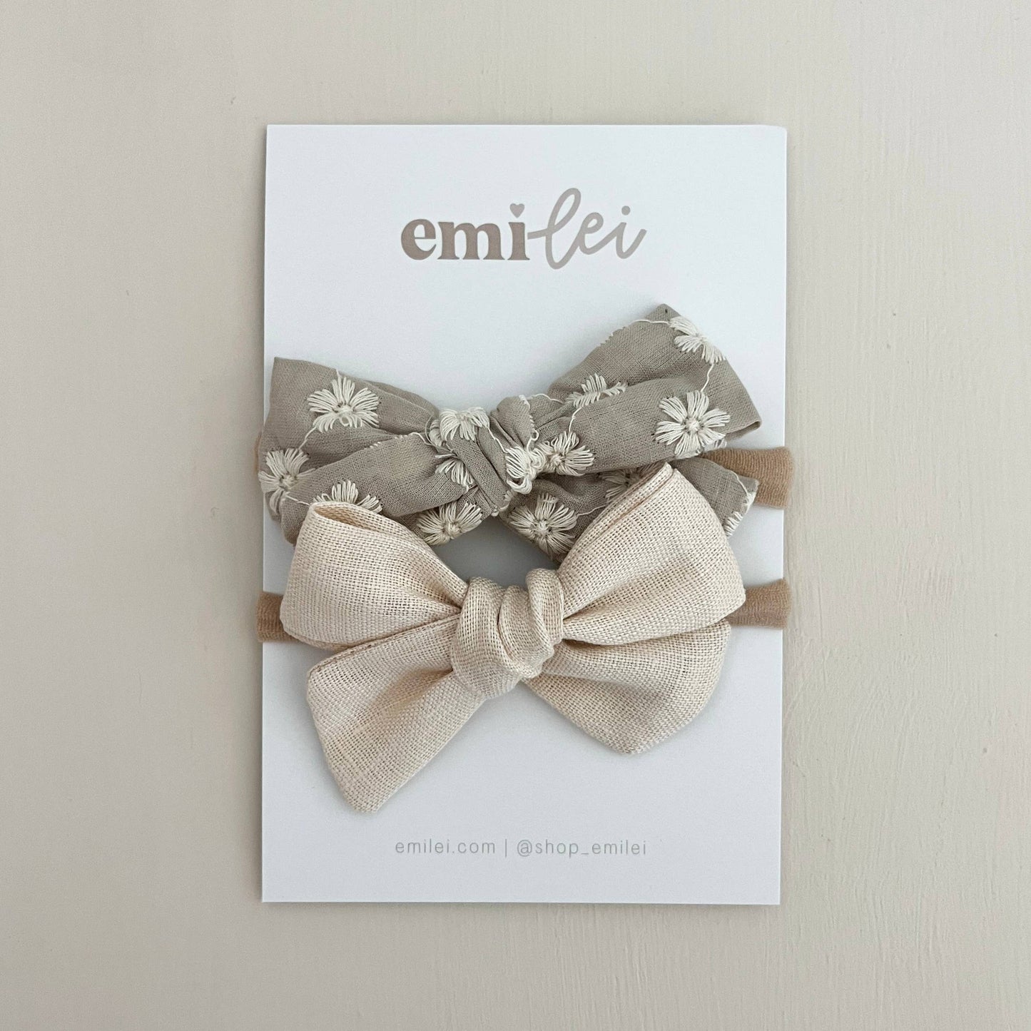 Nylon Stretchy Bow Headband Set - Embroi Sage Floral & Ivory