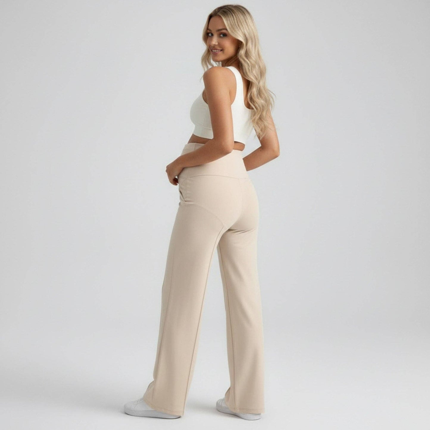 High Waist Maternity Wide Leg Pants with Over Belly Panel Front Seam Stretch Lounge Pants