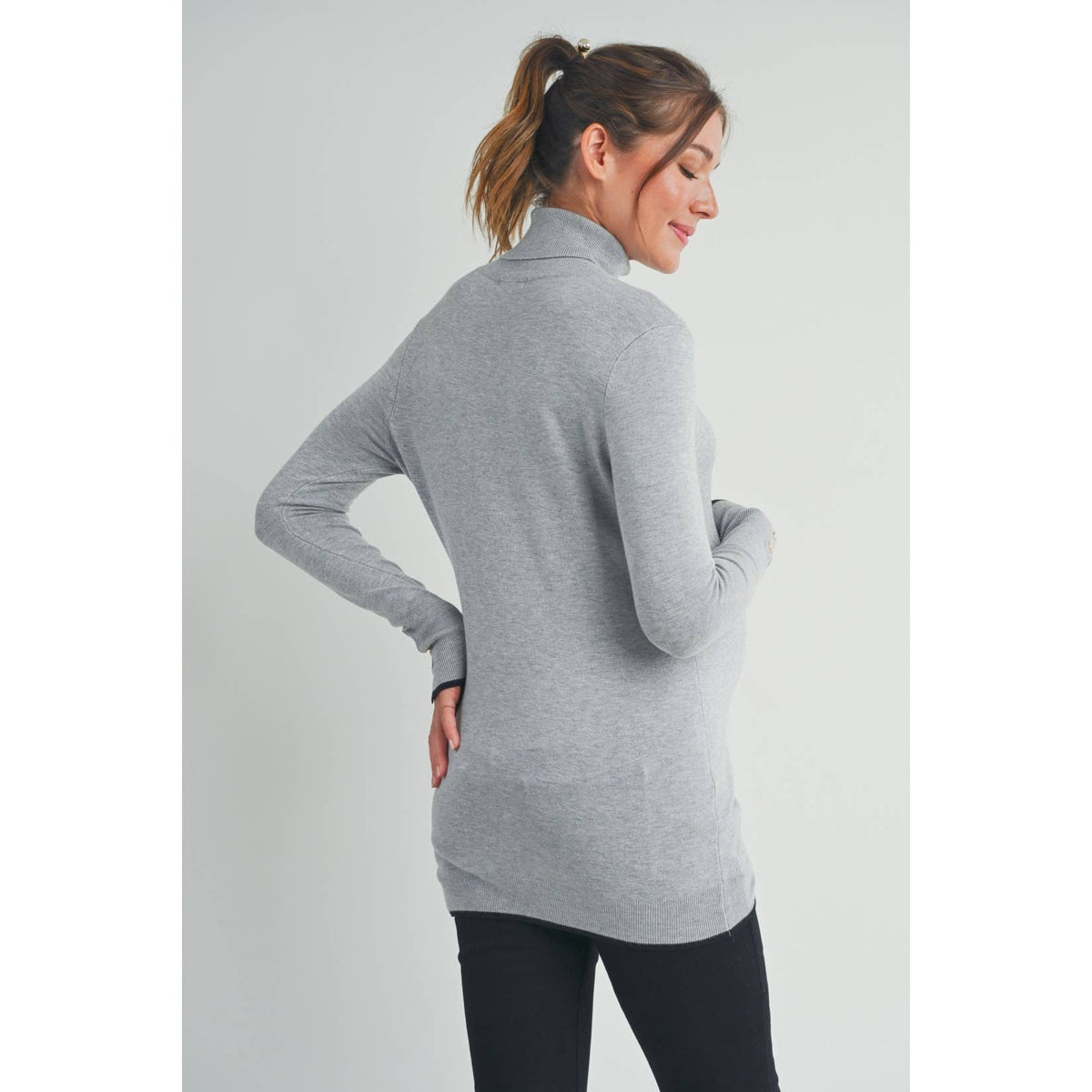 Button Cuff Maternity Turtle Neck Top