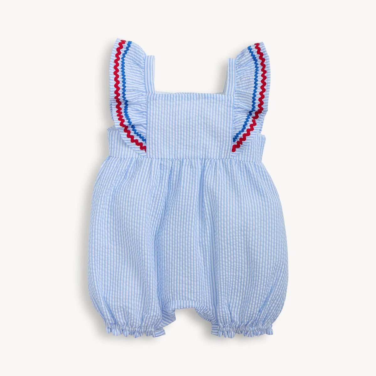 SEERSUCKER STRIPE FLUTTER SLV ROMPER