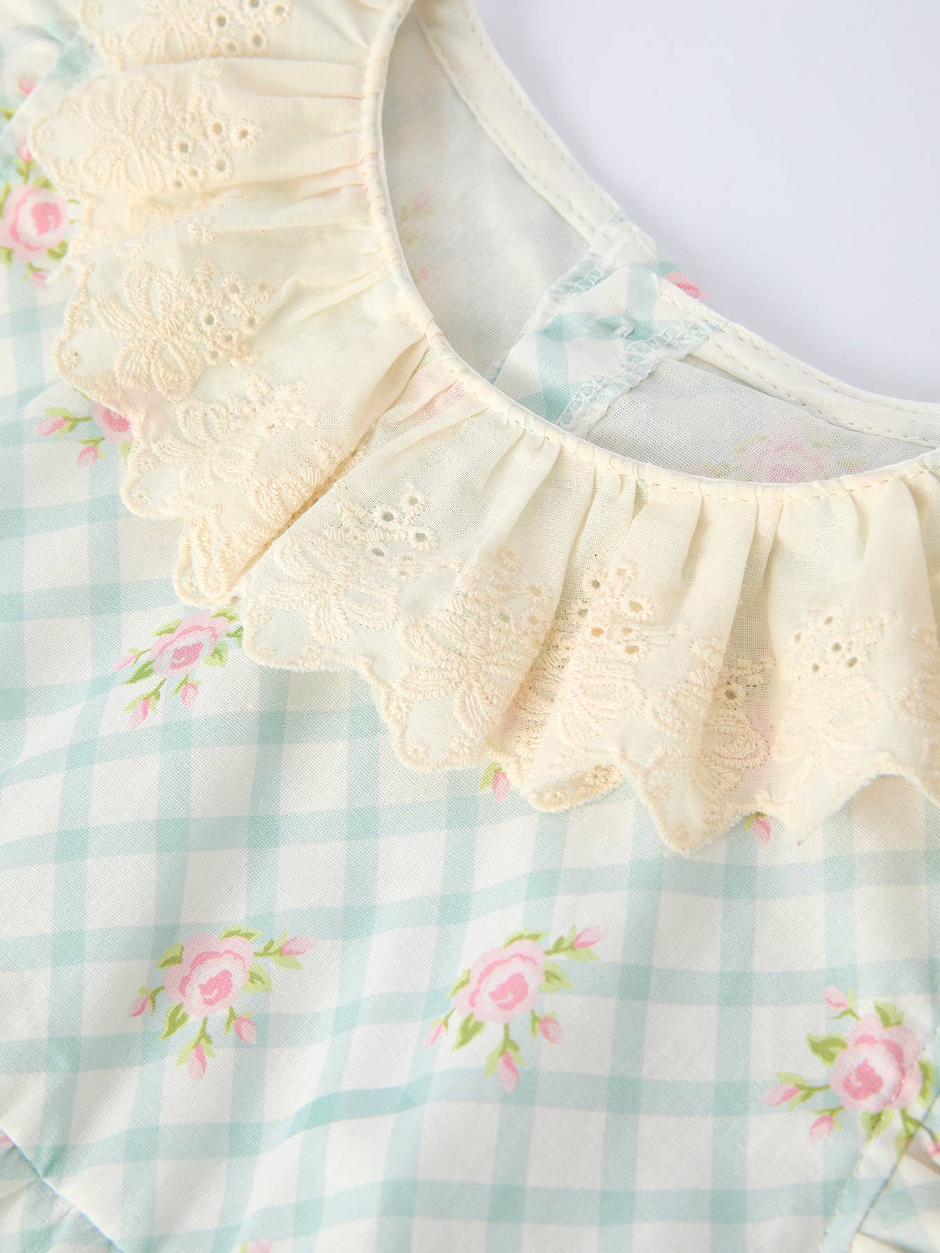 Plaid Floral Baby Girls' Romper and Short Sleeve Dress Matching Headband