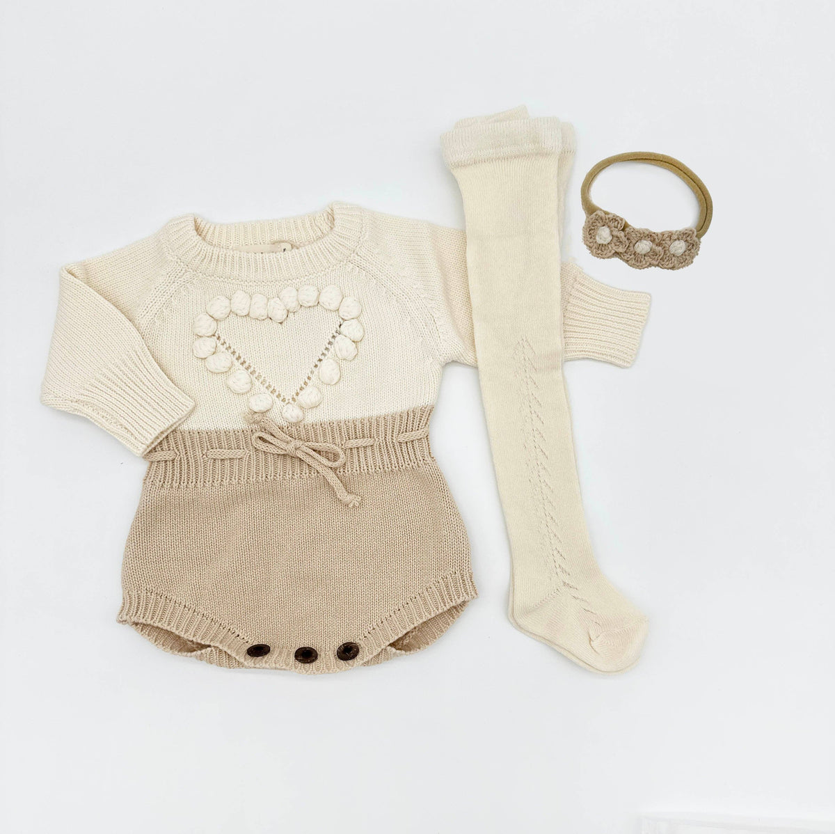 Cream Heart Romper Set NB (new)