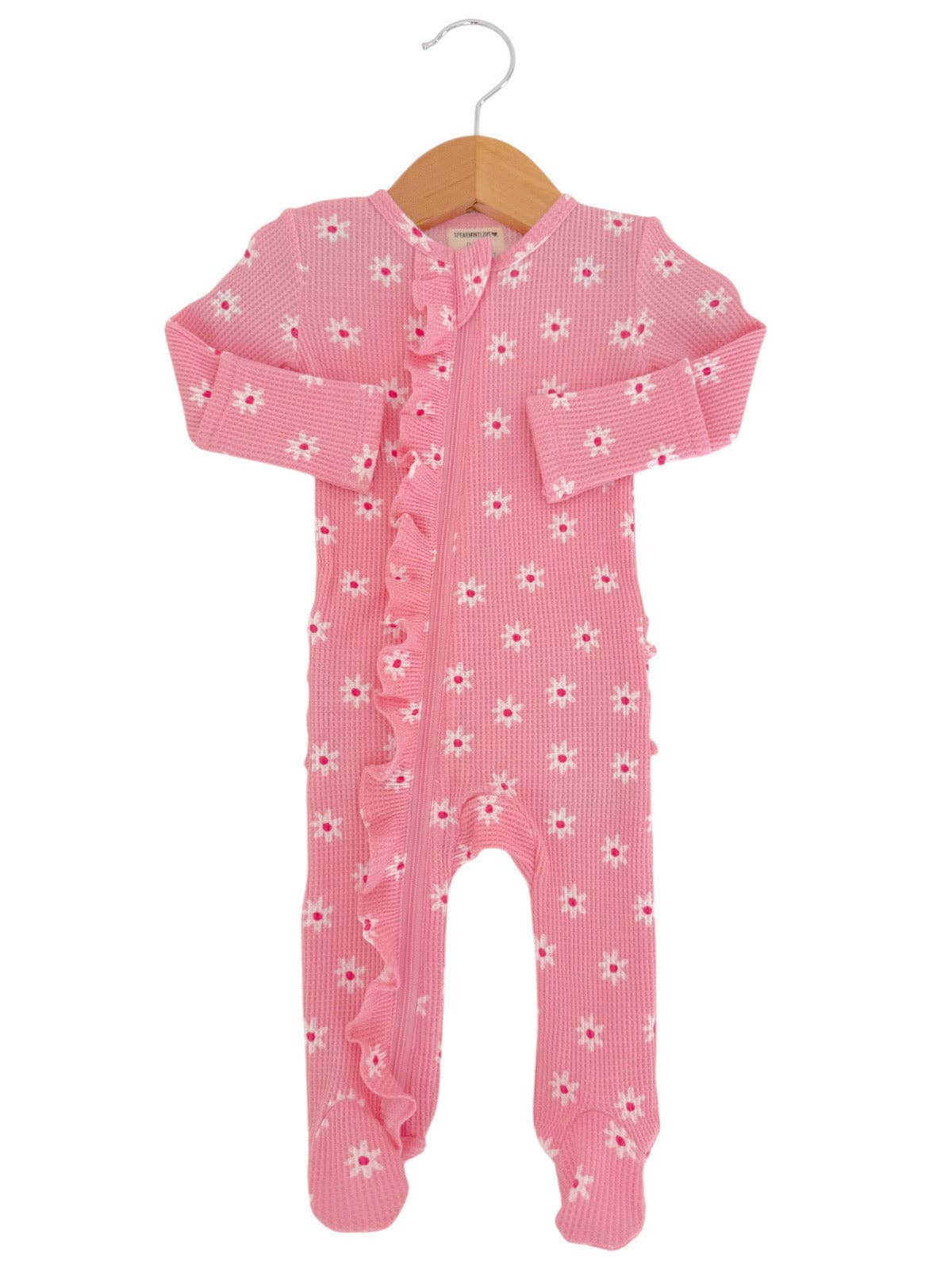 Pink Flower Organic Waffle  Footie