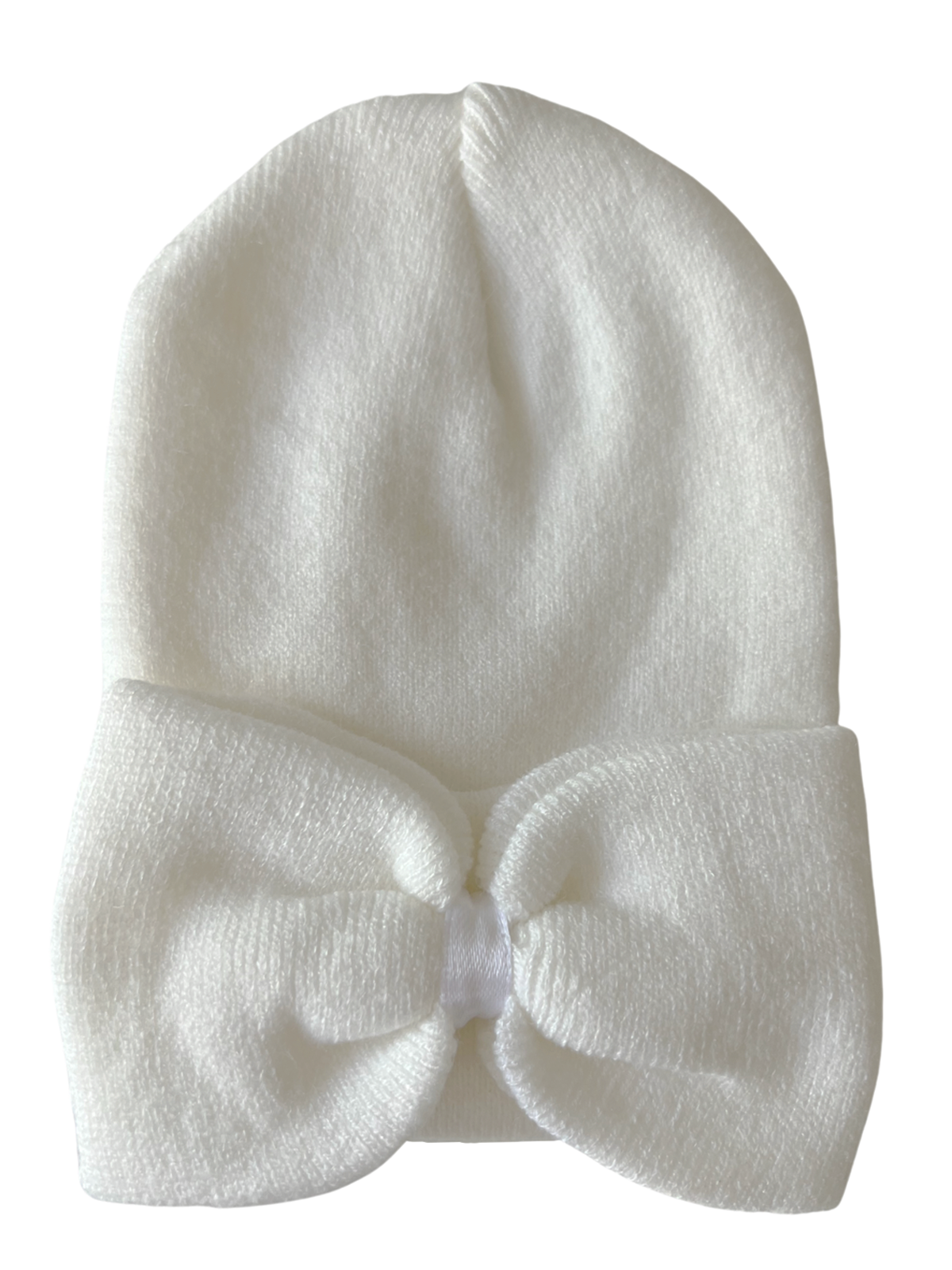 Warm White Bow Baby Hat