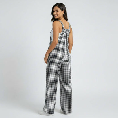 Maternity Gingham Wide Leg Jumpsuit with Adjustable Straps Square Neck Loose Fit Overalls