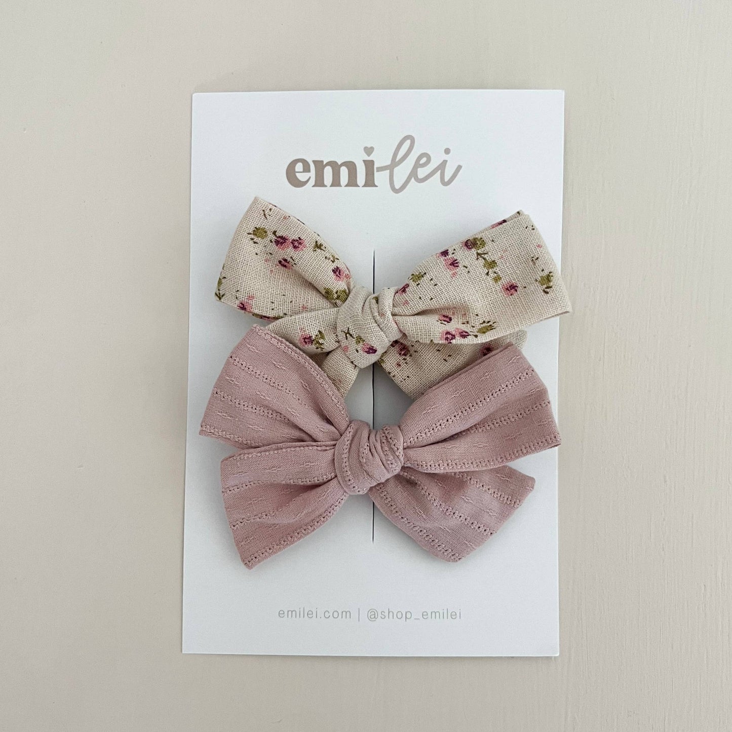 Alligator Clip Bow Set - Mauve/Natural Floral