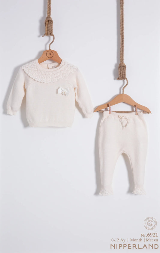 Crochet Collar Sweater 2 Piece Set