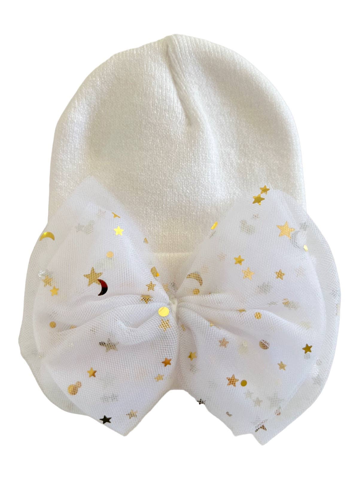 White Star Tulle Bow Baby Hat