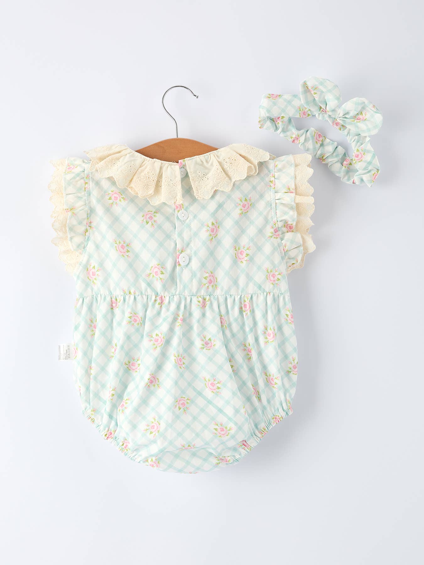 Plaid Floral Baby Girls' Romper and Short Sleeve Dress Matching Headband