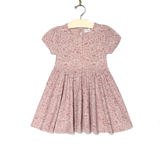 Birds and Butterflies Puff Sleeve Twirl Dress