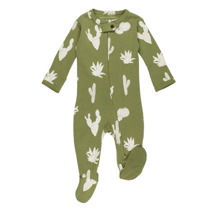 Sage Cactus Zipper Footie