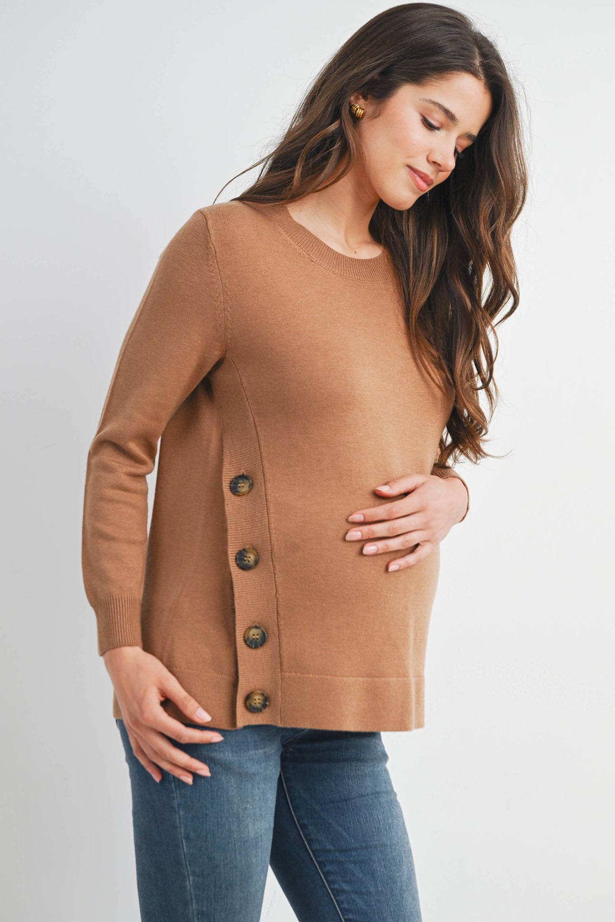 Button Side Maternity Nursing Pullover Sweater