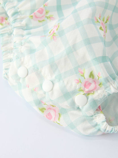 Plaid Floral Baby Girls' Romper and Short Sleeve Dress Matching Headband