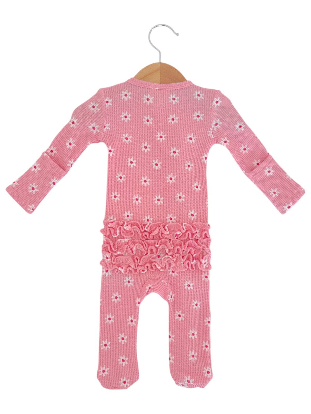 Pink Flower Organic Waffle  Footie