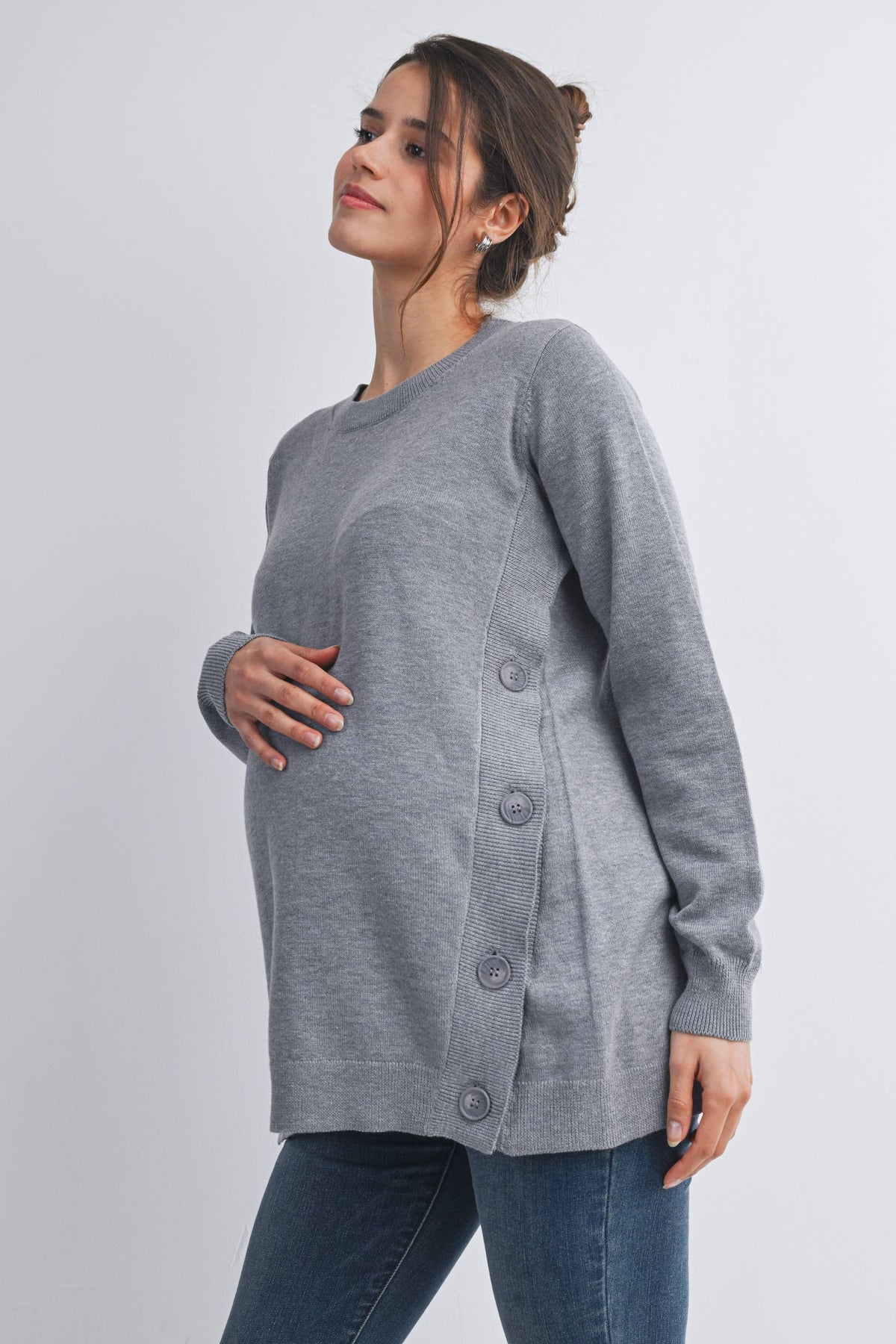 Button Side Maternity Nursing Pullover Sweater