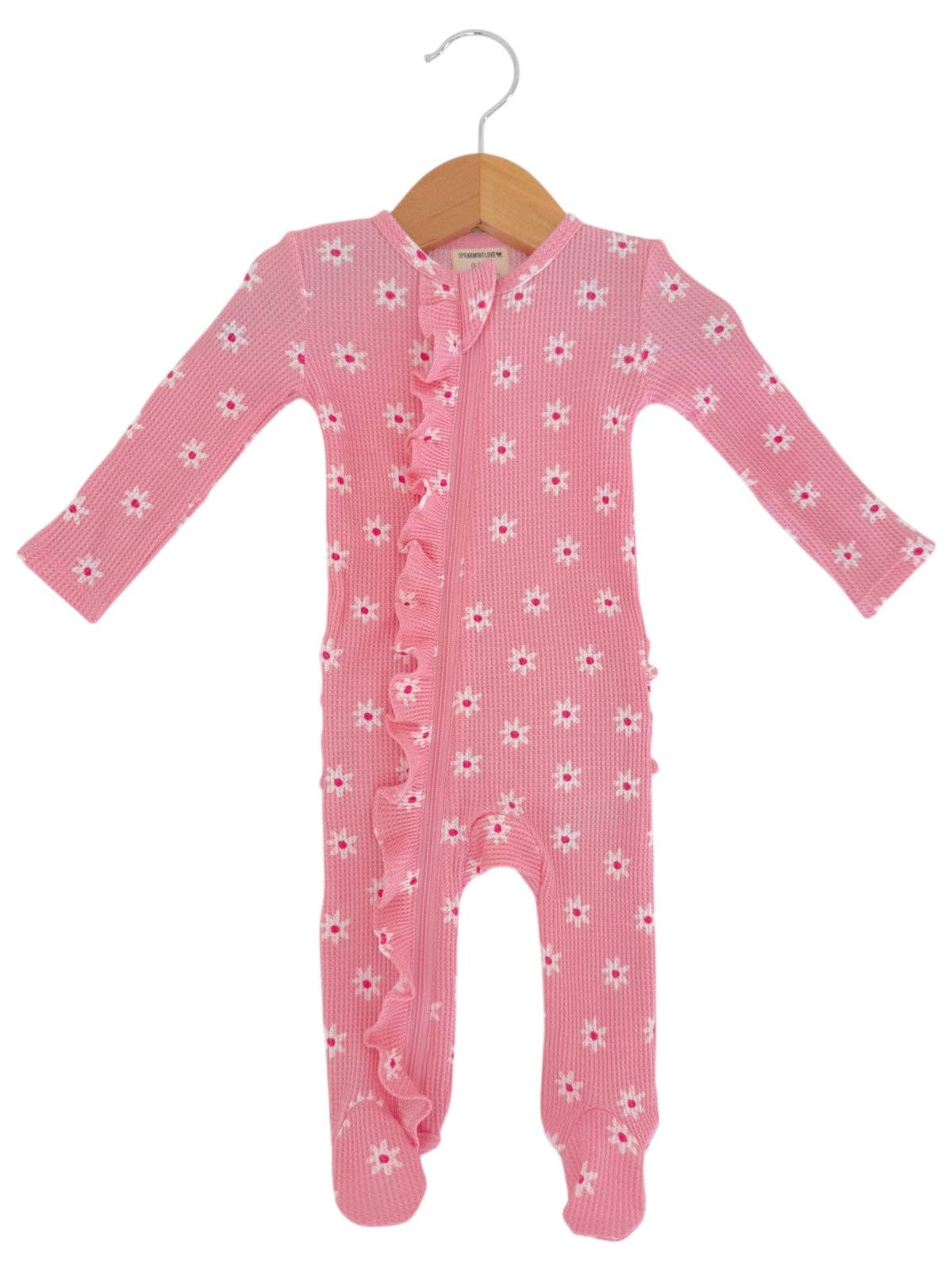 Pink Flower Organic Waffle  Footie