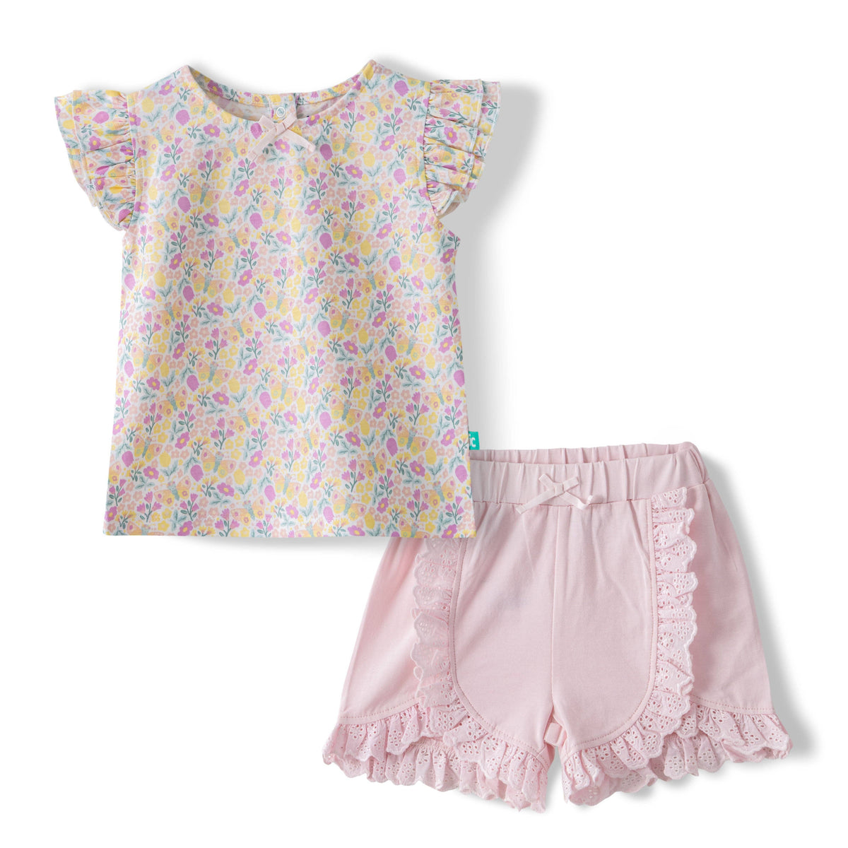 Toddler Girls’ Floral Ruffle Sleeve Top & Lace Trim Shorts Set