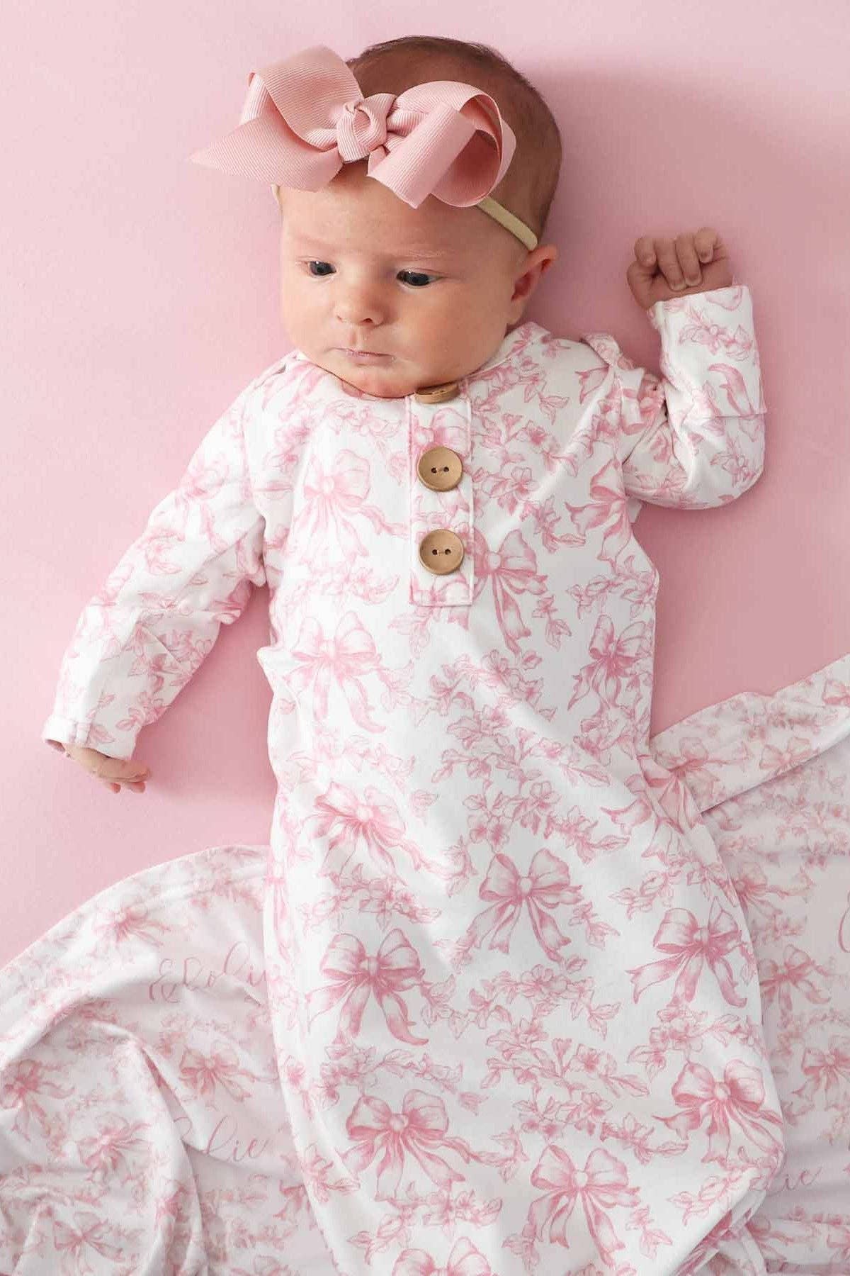 Fancy Frills Newborn Baby Knot Gown & Hat Set