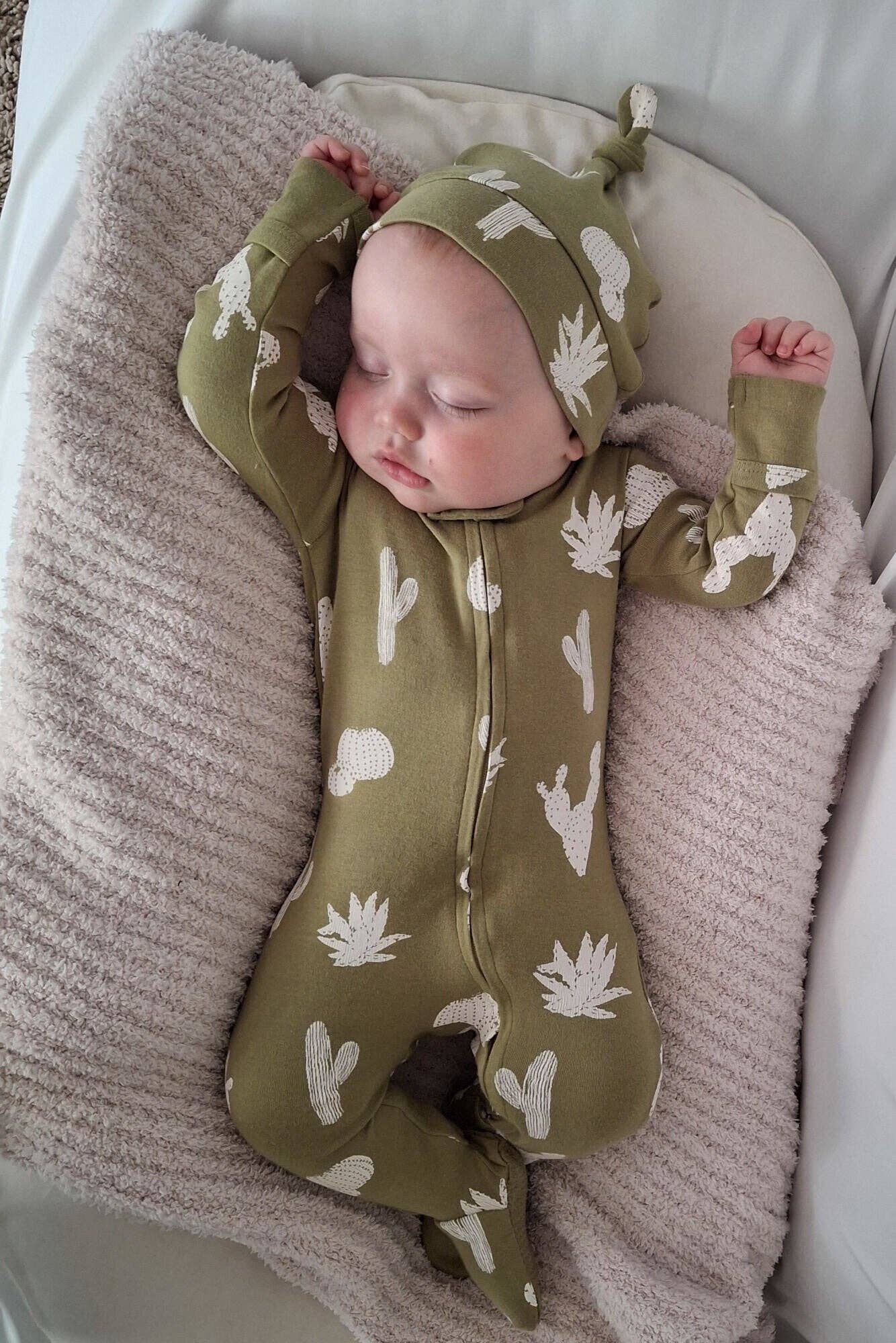 Sage Cactus Zipper Footie