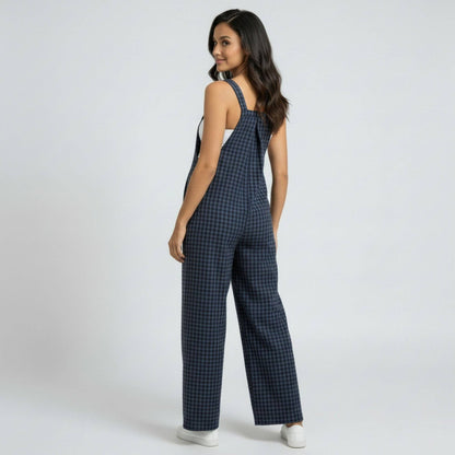 Maternity Gingham Wide Leg Jumpsuit with Adjustable Straps Square Neck Loose Fit Overalls