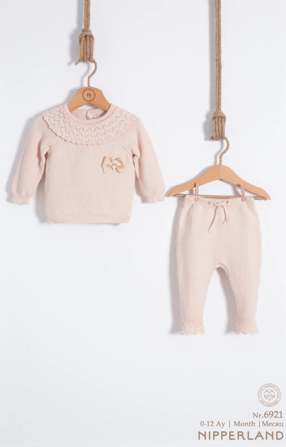 Crochet Collar Sweater 2 Piece Set