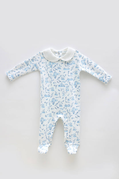 Baby Footed Onesie - Toile De Jouy/Blue