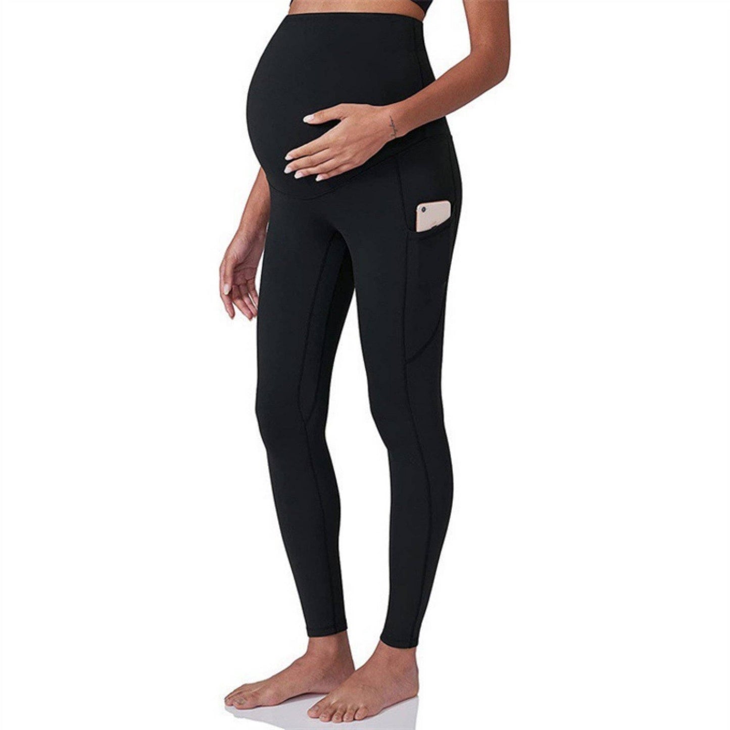 High Waist Maternity Leggings with Over Belly Panel and Side