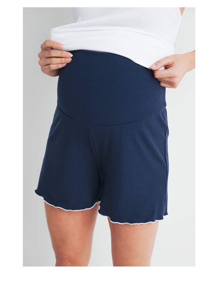 Ribbed Maternity Lounge Shorts with Over the Bump Waistband