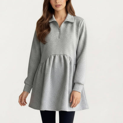 Maternity Quarter Zip Long Sleeve Top with Fleece Feel Elast