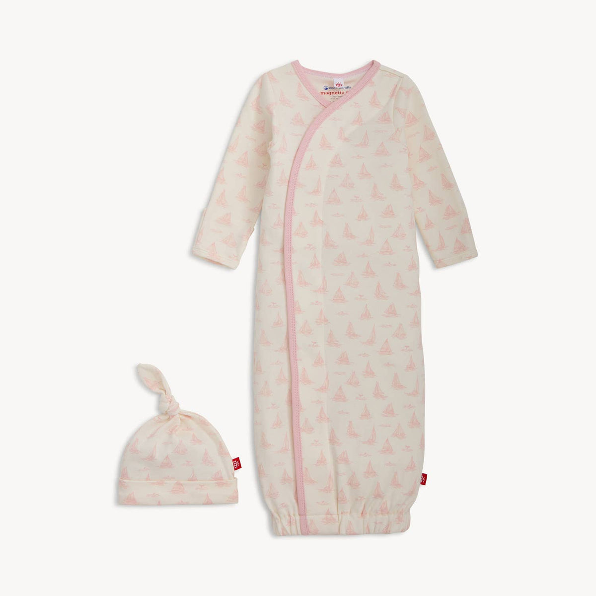 TINY TIDES PK ORG COT MAGNETIC GOWN + HAT SET