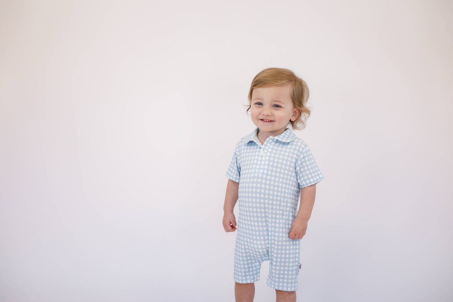 Blue Gingham Polo Romper