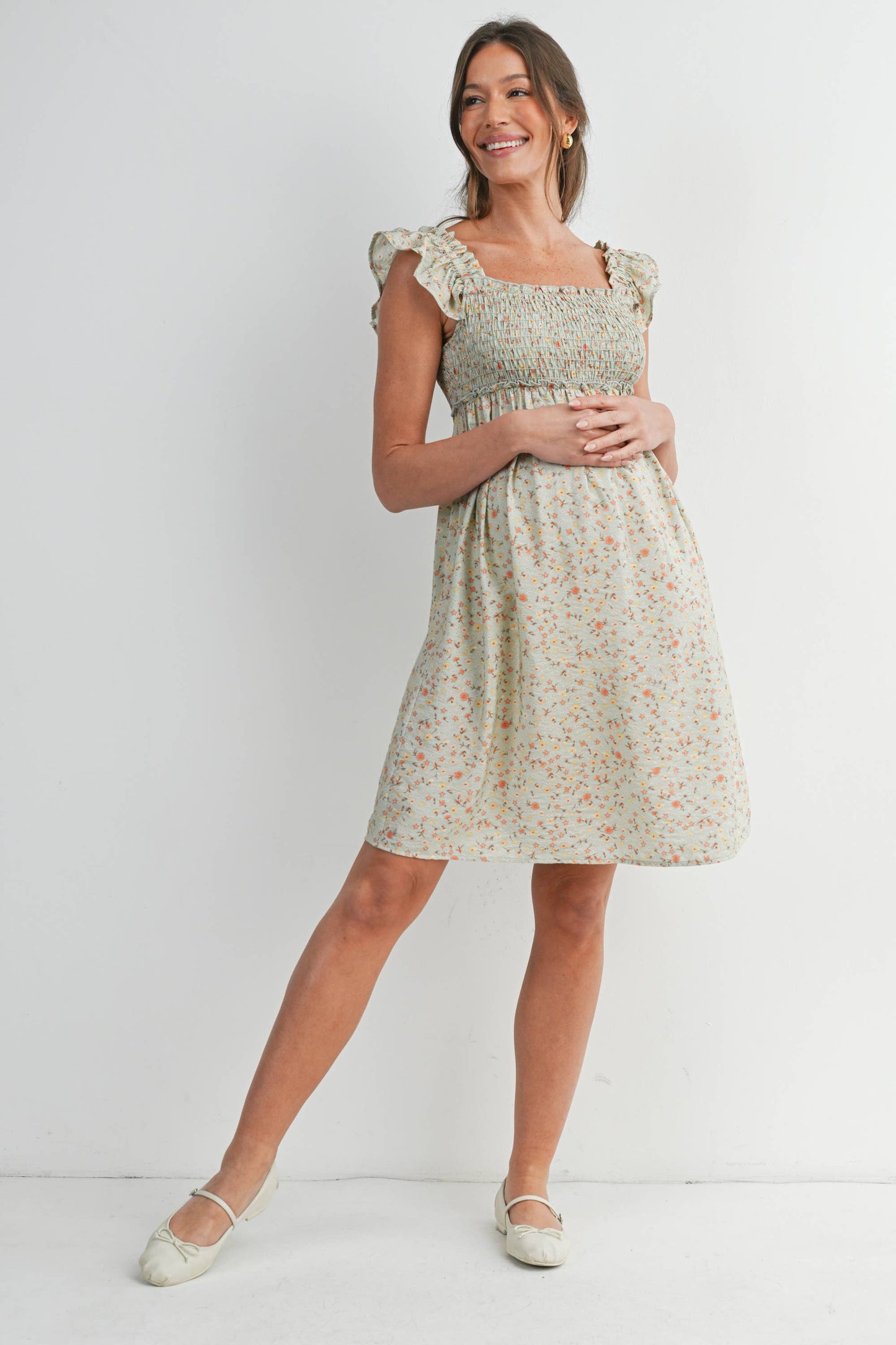 Floral Smocked Maternity Dress