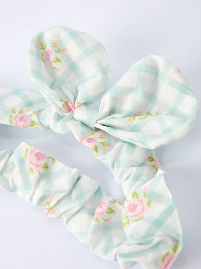 Plaid Floral Baby Girls' Romper and Short Sleeve Dress Matching Headband