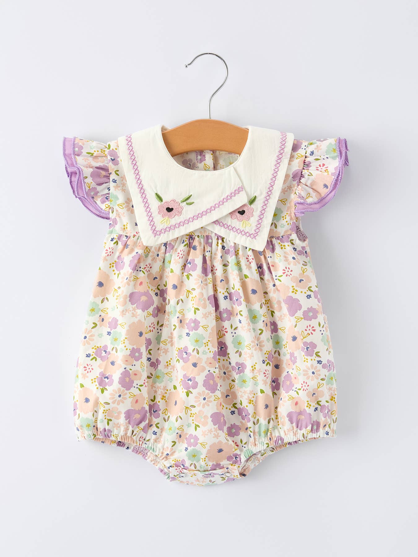 Purple Floral Print Baby Girl Romper