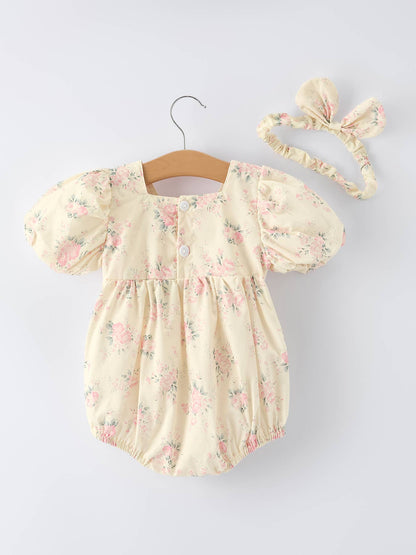 Lace Bow Baby Girls Romper Match Headband