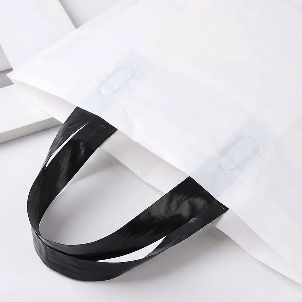 50pcs, 3 sizes White PVC gift bag with Black handle