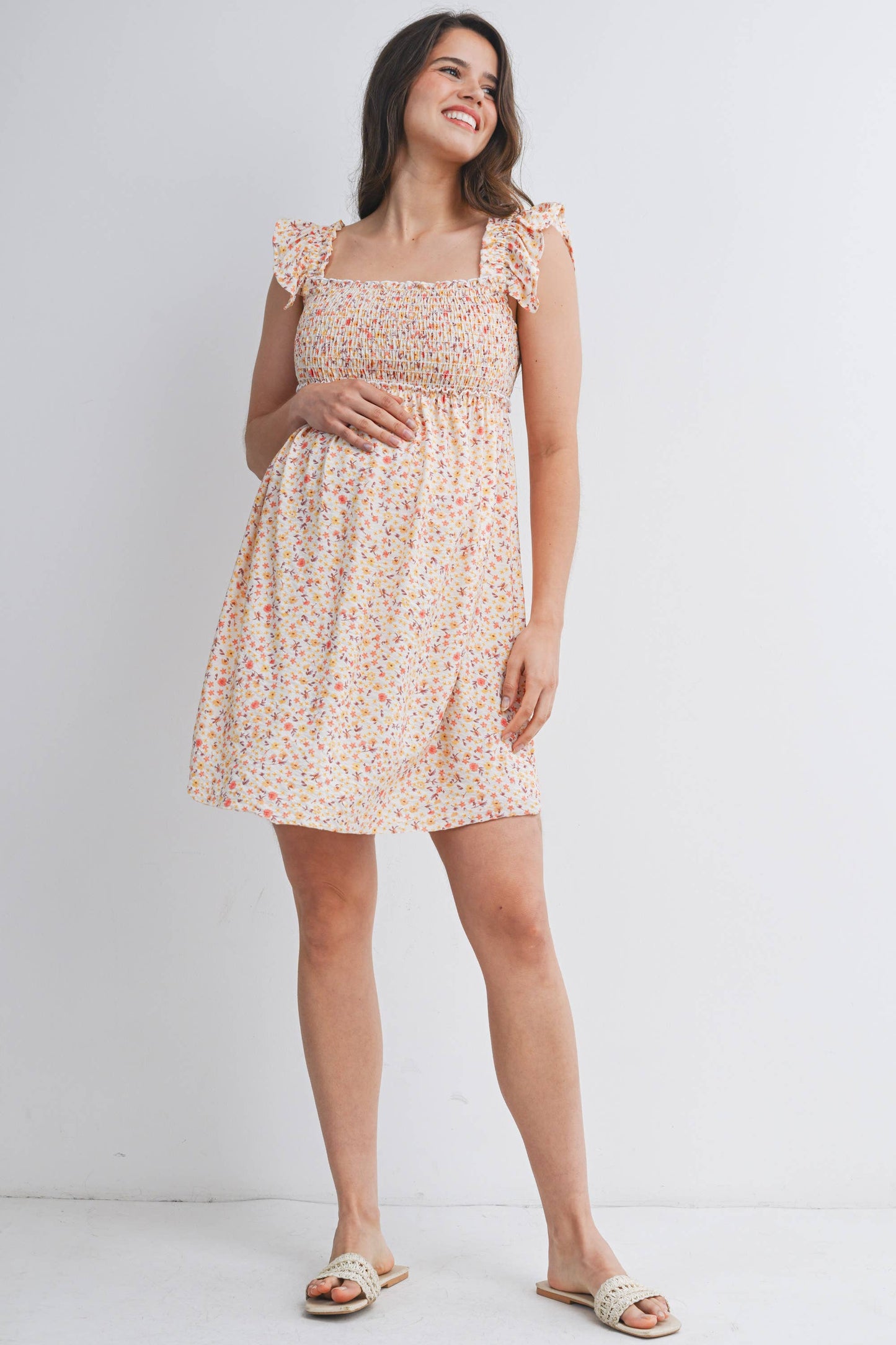 Floral Smocked Maternity Dress
