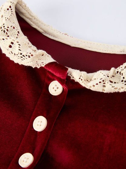 Christmas Long Sleeve Lace Girls' Romper
