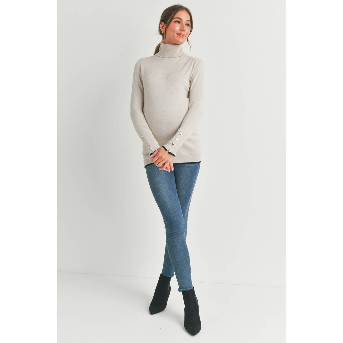 Button Cuff Maternity Turtle Neck Top
