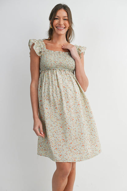 Floral Smocked Maternity Dress