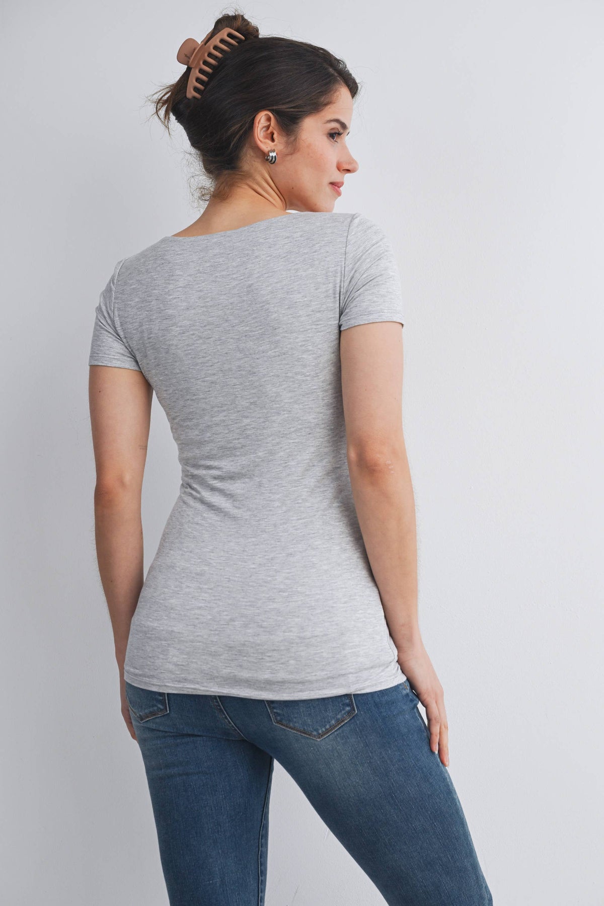 Short Sleeve Scoop Neck Maternity Knit T-Shirt