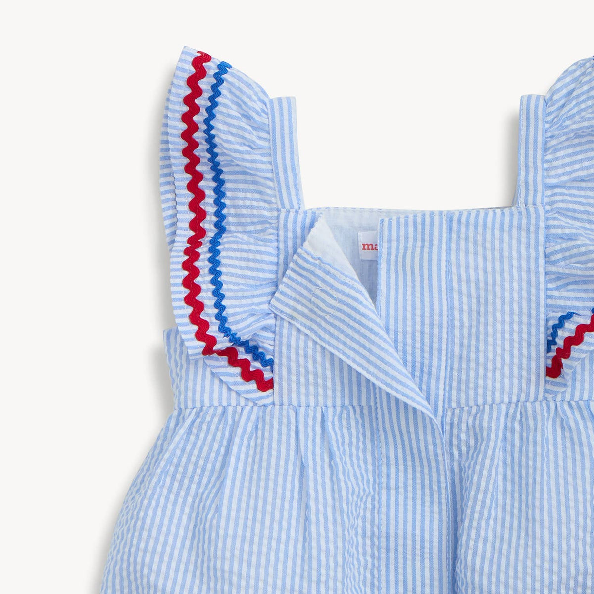 SEERSUCKER STRIPE FLUTTER SLV ROMPER